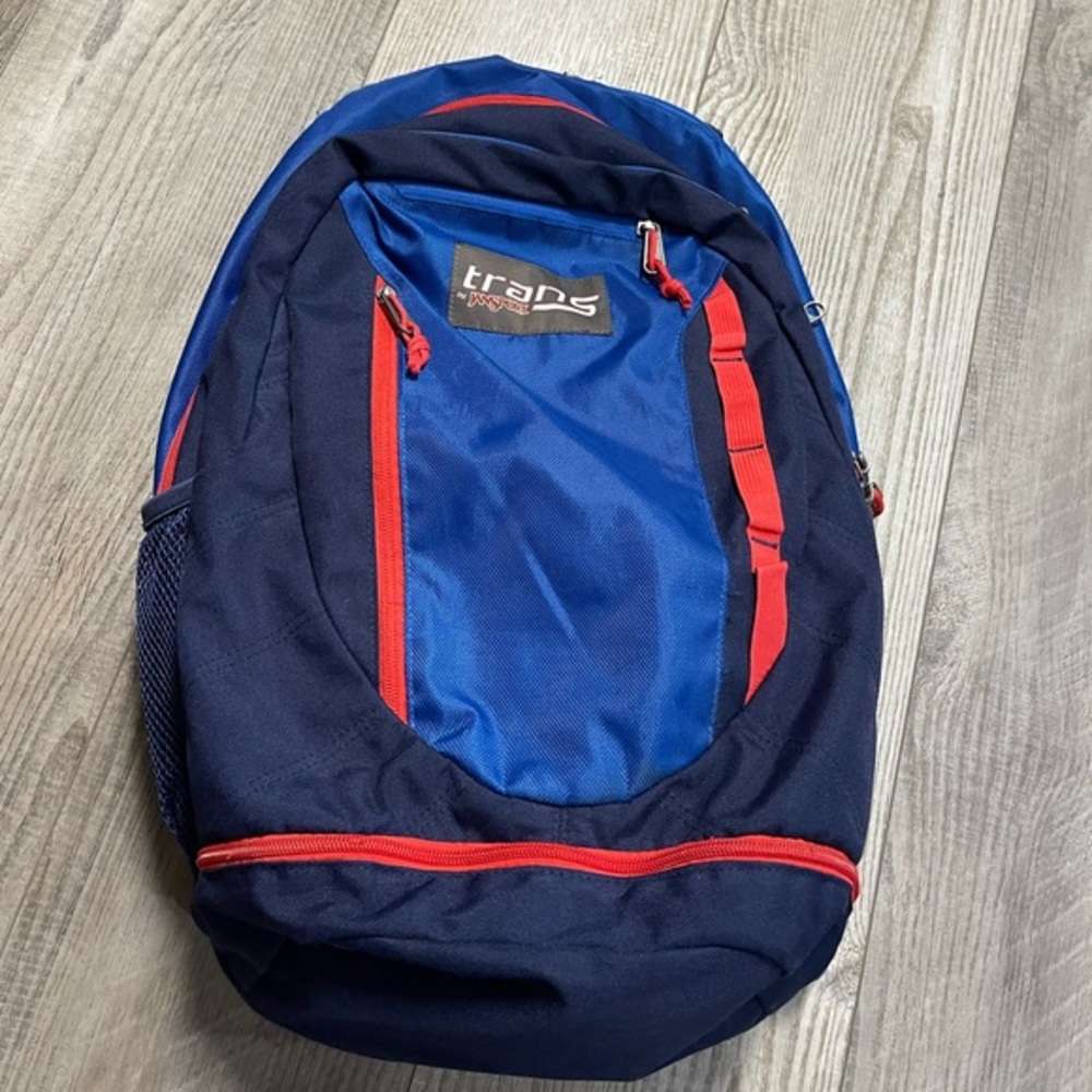 Jansport Trans blue red multi zip pocket backpack unisex